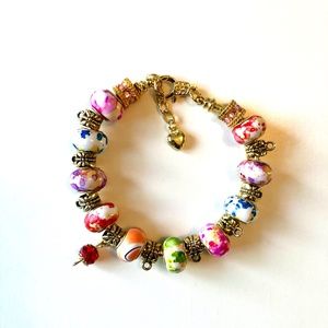 Hand Made Bead Bracelet - Gold/Multi-Color